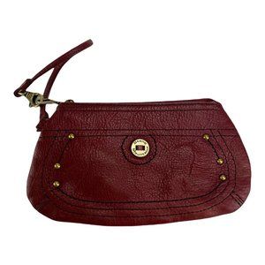 Stone Mountain Womens Wristlet Coin Purse Maroon Lined Studded Zipper Leather S